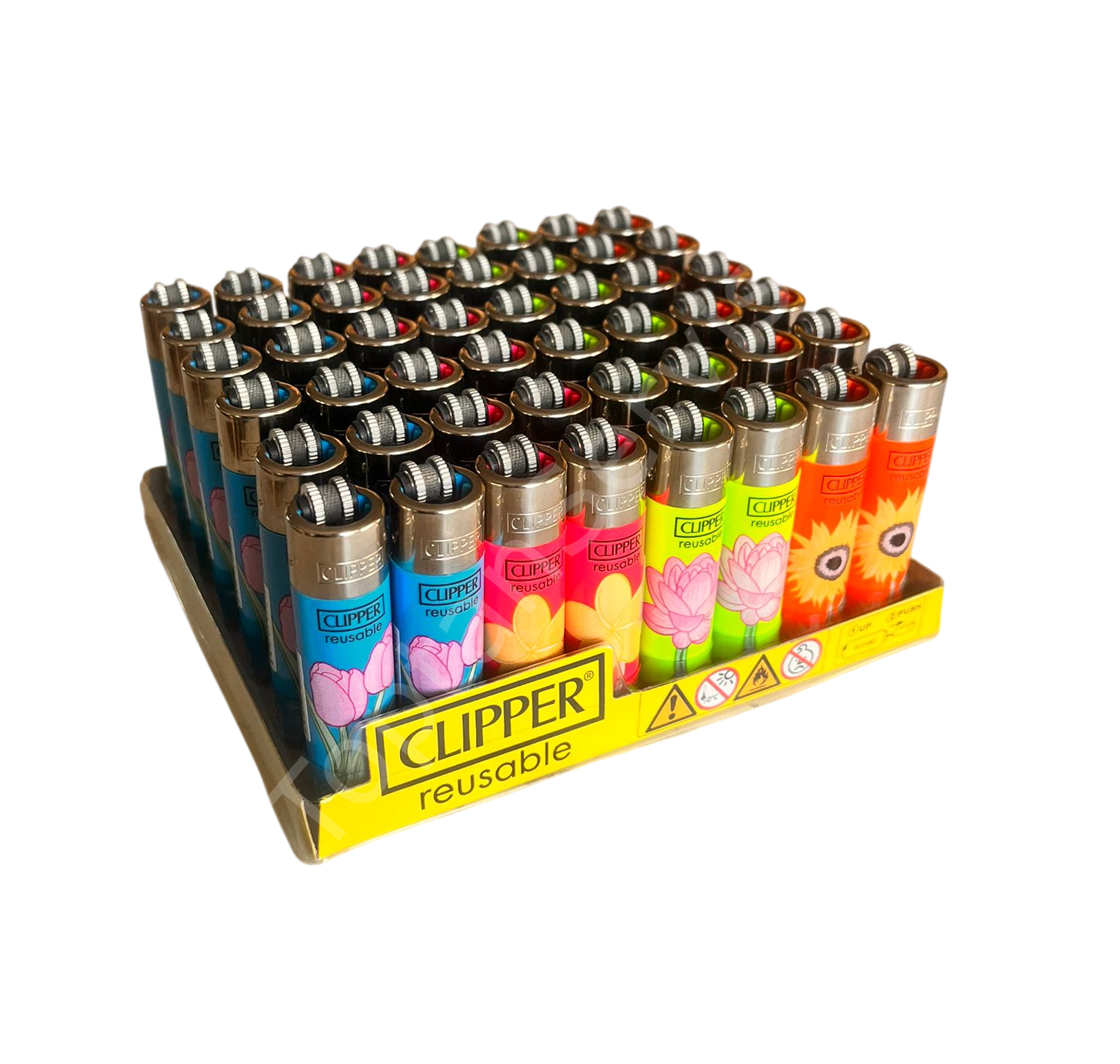 Clipper Pocket Çiçek Desenli Taşlı Çakmak 48 Adet 7821
