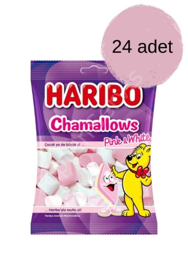 Haribo Chamallows Pink White Marshmallow 70 gr 24 Adet