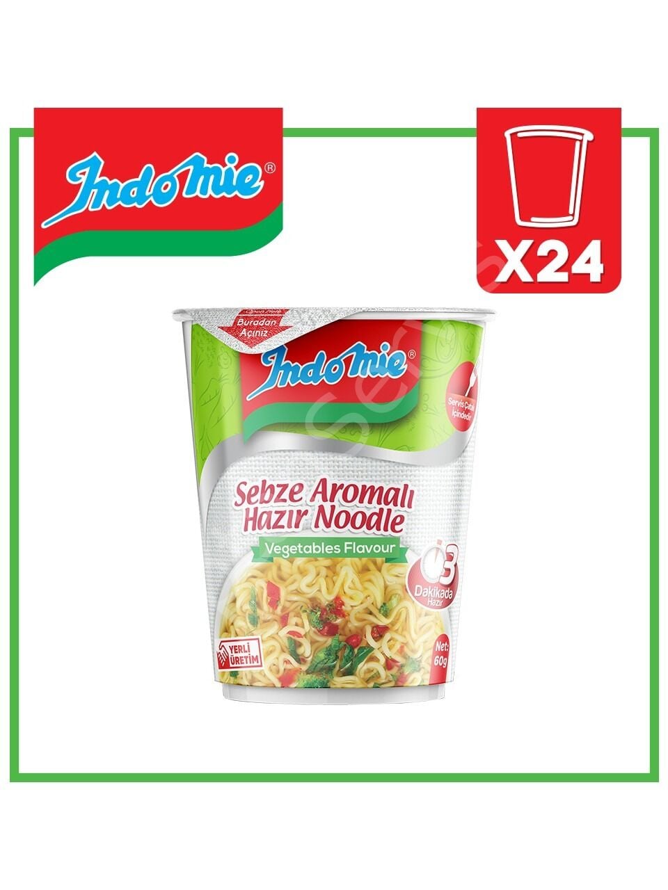 İndomie Bardak Sebze Aromalı Hazır Noodle 60 gr 24 Adet
