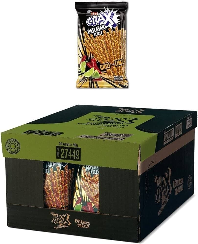Eti Crax Patlayan Lezzet Acılı ve Misket Limonlu Kraker 50 gr 20 Adet