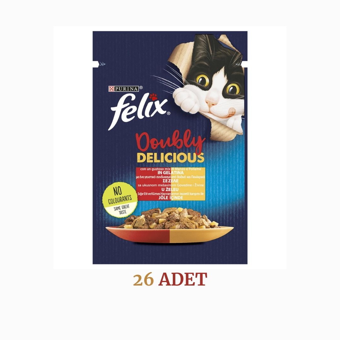 Felix Sığır Etli ve Kümes Hayvanlı Kedi Maması 85 gr 26 Adet