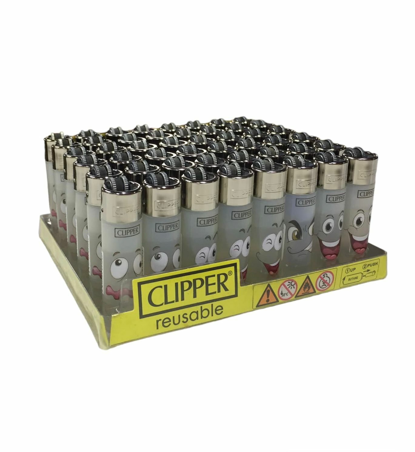 Clipper Pocket Emoji Desenli Taşlı Şeffaf Çakmak 48 Adet 7058