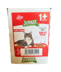 ---SİLİNDİİ---Jungle Sığır Eti Parçalı Yetişkin Kedi Maması 100 gr 24 Adet