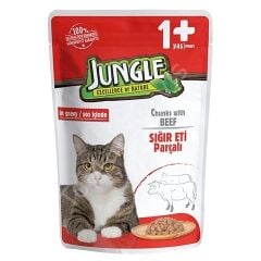 ---SİLİNDİİ---Jungle Sığır Eti Parçalı Yetişkin Kedi Maması 100 gr 24 Adet